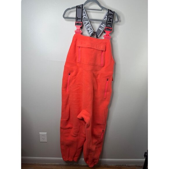 Free People Hit the Slopes Salopette Fleece Ski Slouchy Bib Large NWT Orange NWT - Picture 2 of 5